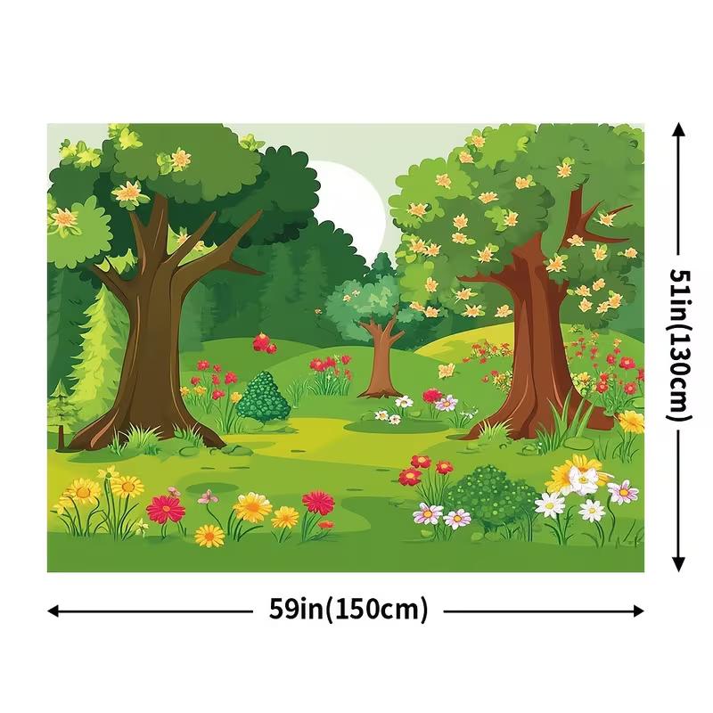 2D Flat Cartoon Spring Forest Backdrop Kids Photography Background