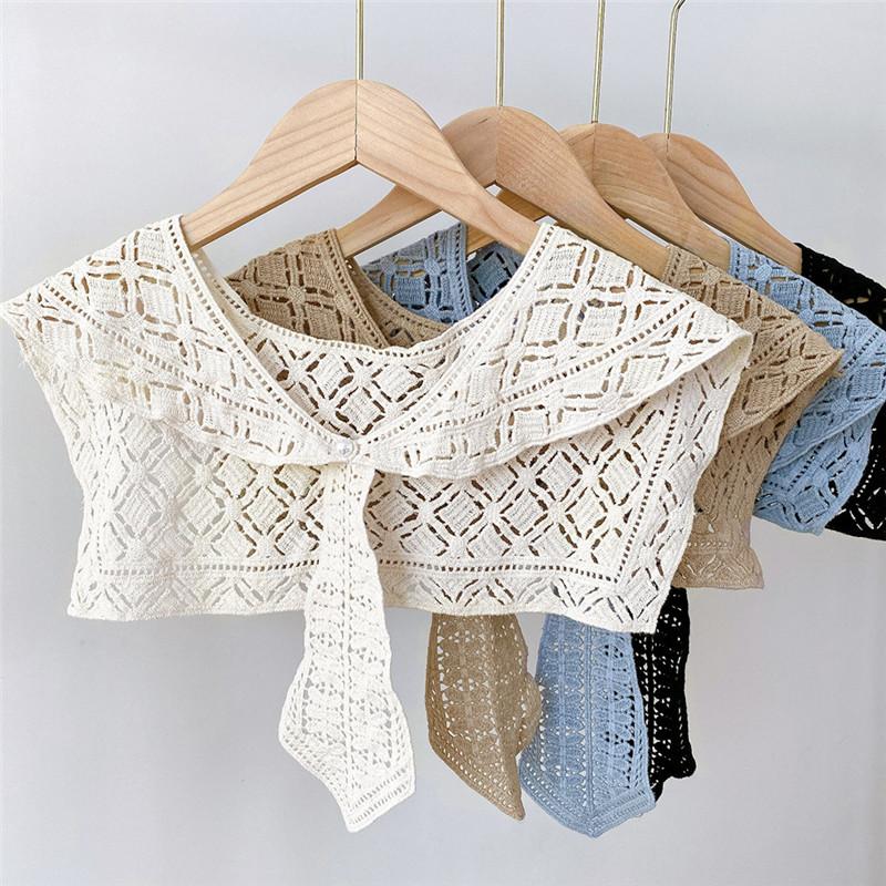 Women Solid Shirts Blouse Sweaters Detachable Collars Shawls Hollow Neckerchief Decoration Fake Collar Tie Scarf Accessories