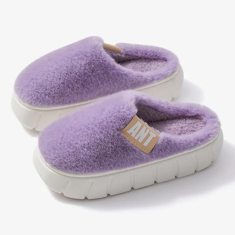 

Fashion Thick Bottom Fur Slippers Women Winter Indoor Bedroom Non-Slip Plush Slides Woman Faux Fur Soft Sole Platform Cotton Slippers 36-37 фиолетовый