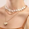 European and American Style Multi-layer Imitation White Fritillary Love Pendant Necklace Female Exaggerated Big Peach Heart Necklace