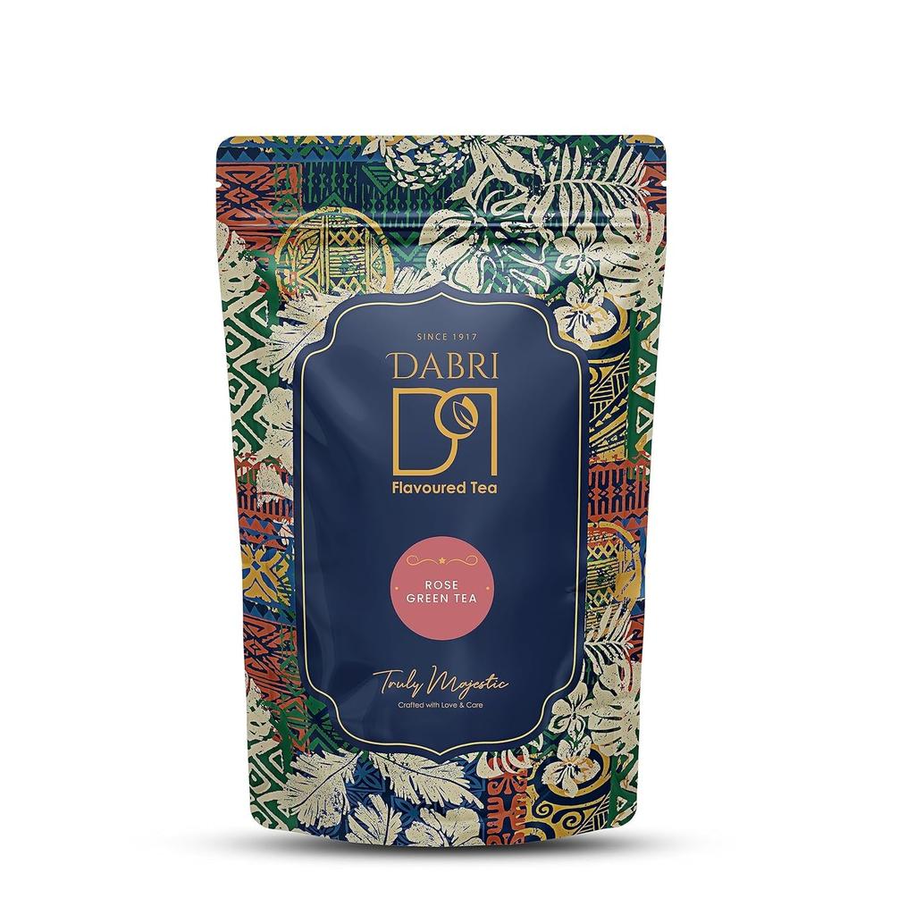 Dabri Rose Green Tea Loose Leaves 100g Pouch | For Glowing Skin & Hair (Men & Women) | Natural Rose Petals | Antioxidant-Rich | Organic Blend