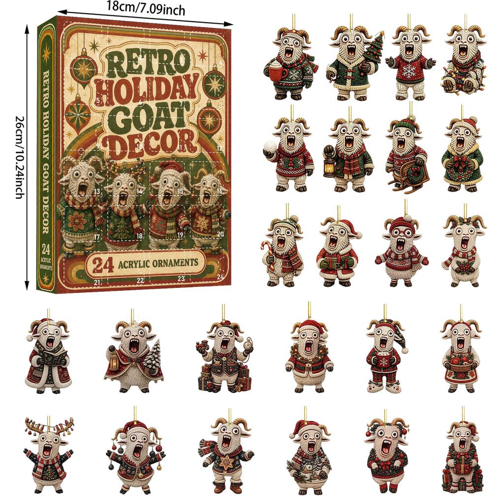 2026 Christmas Countdown Calenda, 24 Vintage-Style Goat Christmas Tree Ornament,Holiday Gift for Christmas