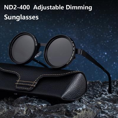 Protective Glasses ND2-400 9 Level Adjustable Dimming Sunglasses Unisex Fishing Punk Round Glasses Driving Eyeglasses