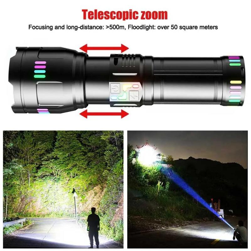 30W High Power Strong Light Flashlight Charging Long Range Flashlight New Telescopic Variable Focus High Luminous Aluminum Alloy Flashlight