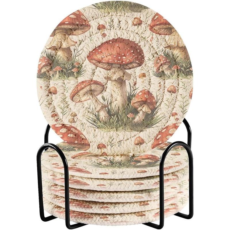 Dinosaur Cotton Cup Coasters with Holder Absorbent Drink Coasters Set for CoffeeTabletop Protection Housewarming Gift Home Decor 6 Pcs