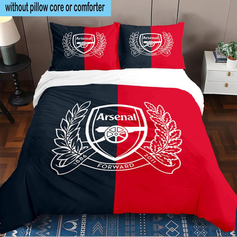 3PCS Arsenal Football Club Crest Printed Bedding Set, Includes A Duvet Cover and Two Pillowcases for Bedroom, Suitable for All Seasons