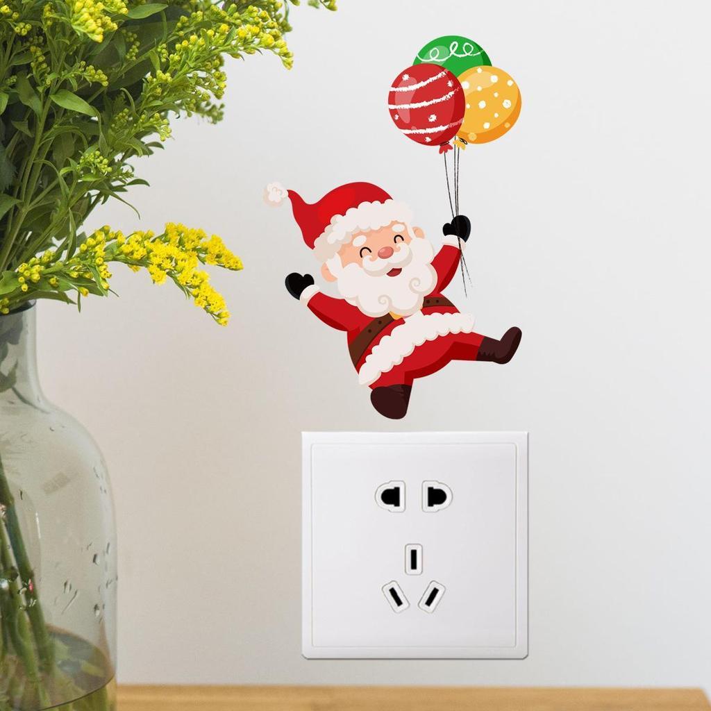 Cartoon Santa Claus Gift Balloon Glow In The Dark Sticker Switch Sticker Christmas Home Decoration Self-adhesive Wall Sticker