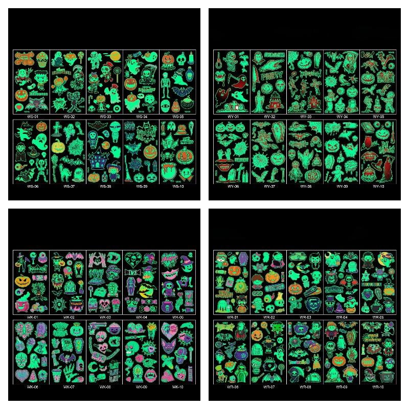 Halloween Stickers Tattoo Children Cartoon Night Glow Kid Party Prop Makeup