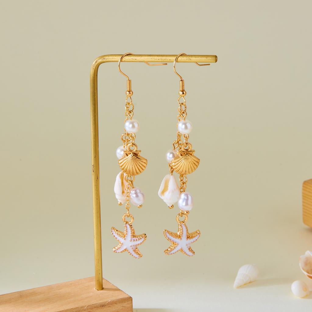 Bohemian Ocean Style Long Earrings for Women Exquisite Handmade Shell Conch Starfish Pendant Earring Summer Beach Party Jewelry