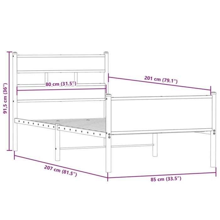 VidaXL Bed Frames Without Mattress Smoked Oak 80x200cm Engineered Wood, Single Bed, Bedroom Furniture, Bed 4017227