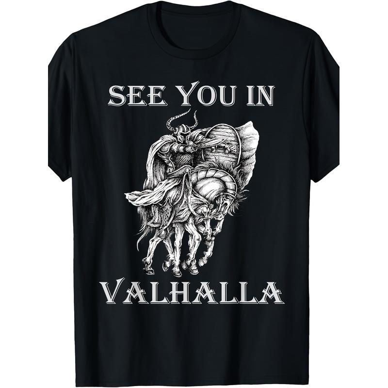 See You in Valhalla Horse Warrior Odin Nordic Viking T-Shirt Men's T-Shirt Comfortable Perfect for Home|Outdoor|Gifting|Work (Birthdays|Valentine's