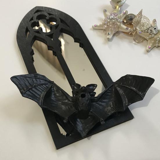 Gothic Cathedral Window Mirror Vintage Baroque Wooden Black Bat Mirror