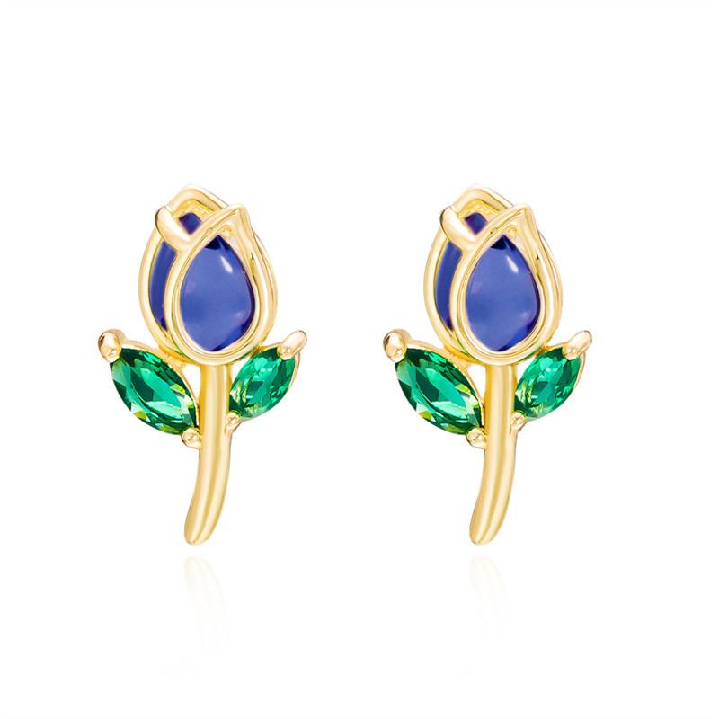 Romantic Tulip Flower Stud Earrings For Women Copper Glass Spring Jewelry