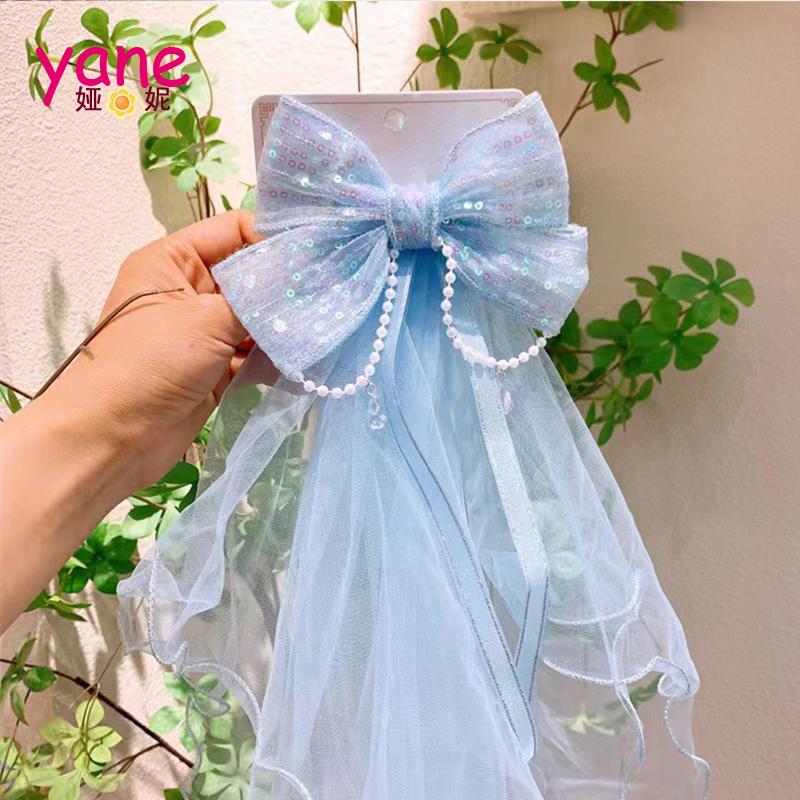 Veil Princess Sequin Embroidered Bow Hair Clip for Girl синий