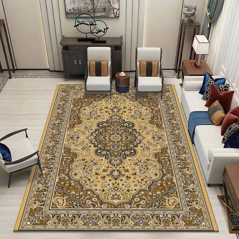 Vintage Euro American Foldable Carpet Thickened Washed Cotton Backing Ethnic Style Area Rug for Living Room Bedroom Home Decor