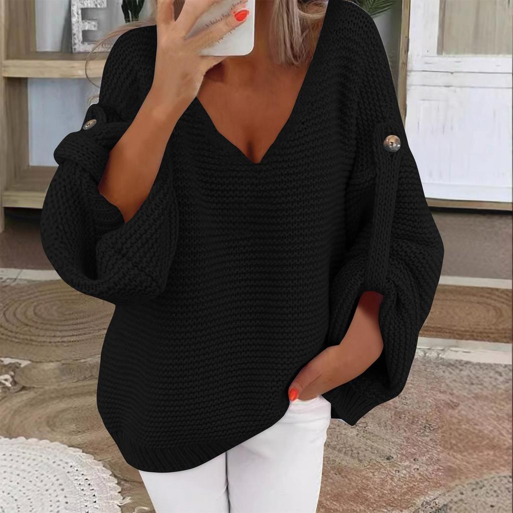 Damenmode Lässiger Pullover Langarm Oberteil und Winter Langarm V-Ausschnitt Pullover