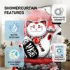 Lucky Beckoning Cat Shower Curtain - Creative Japanese Maneki Neko Art - Indoor Home Bathroom Decor Artistic Bath Curtain
