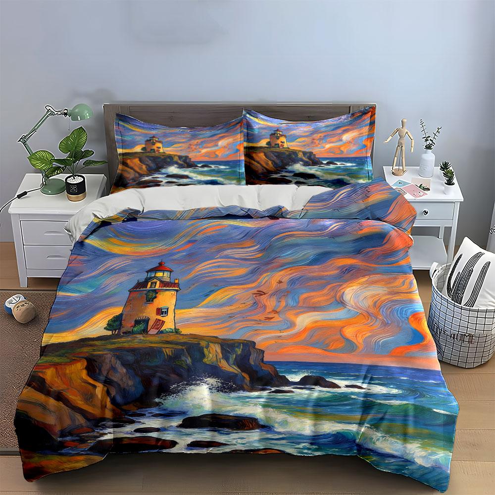 Lighthouse On Rocky Coastline. Bedding Sets Duvet Cover Sets Duvet Covers Pillowcases(1 * Duvet Cover 2 * Pillowcases Without Duvet Insert)