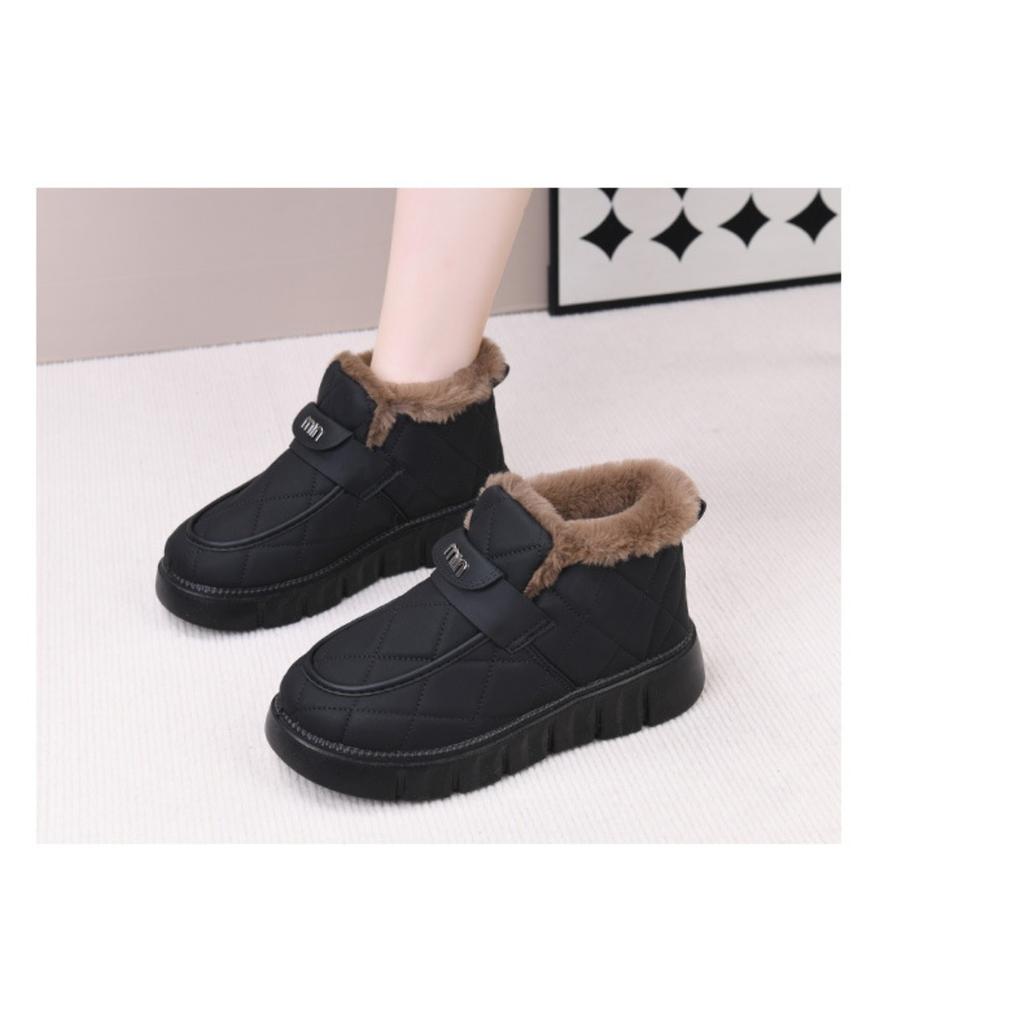 Winter Fleece Wool Fashionable Cotton Shoes, Comfortable Thick Soled Snow Boots for Women, Autumn Warm and Cold Resistant Cotton Boots