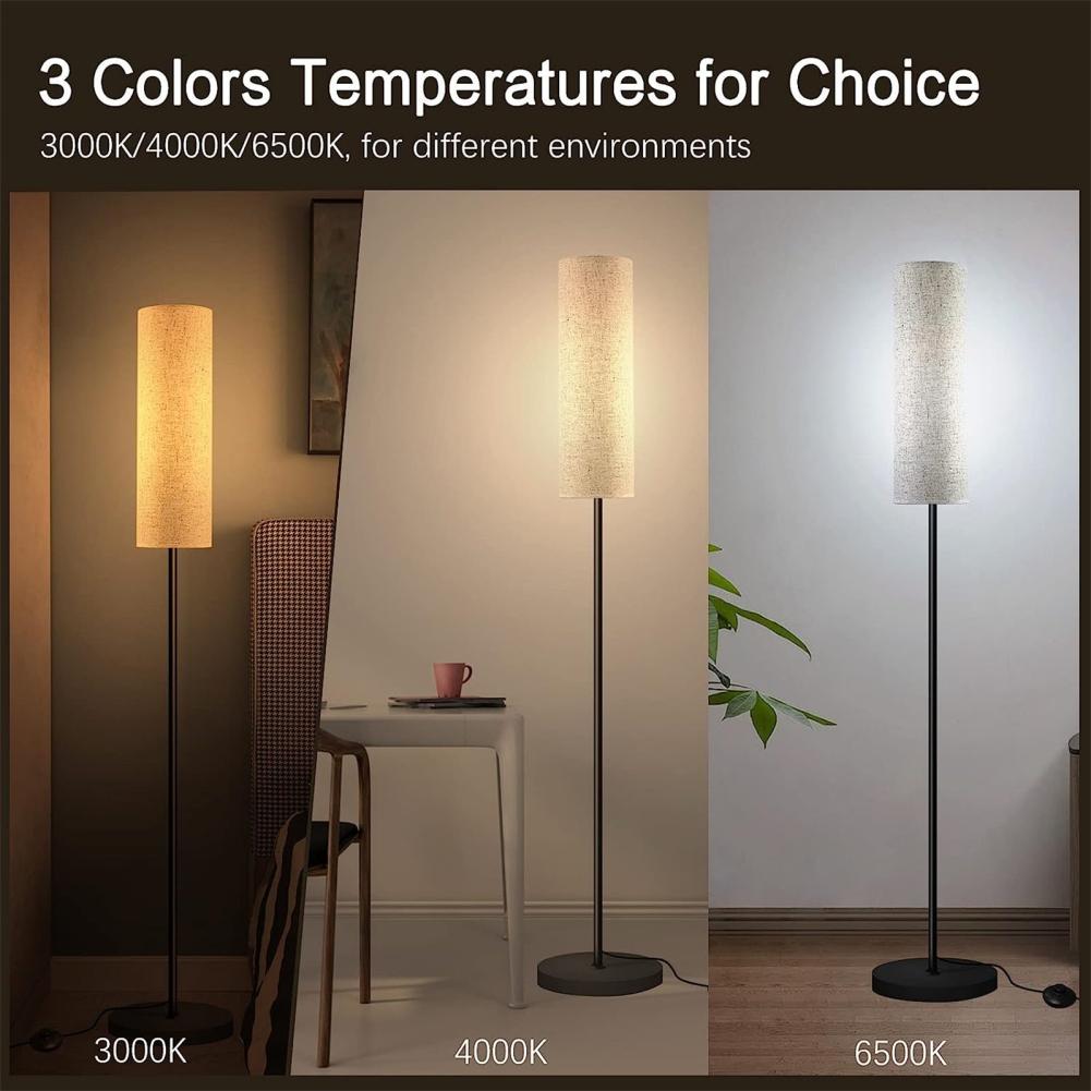 Large LED Floor Lamp With 3 Color E27 Light Bulb 3 Colors Dimmable Reading Light Linen Lampshade Lamp For Bedroom Living Room