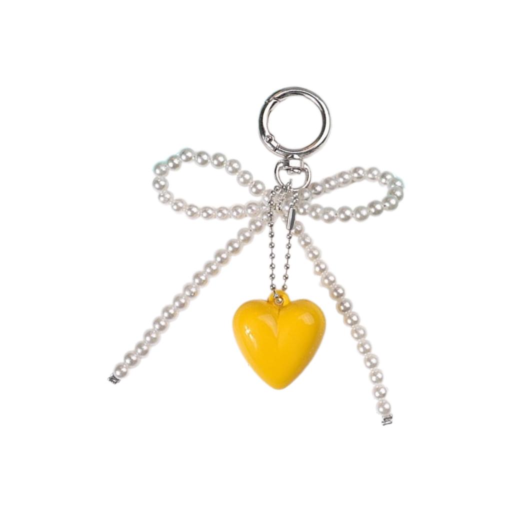 Handcrafted Beaded Bowknot Keychain with Heart Pendant Sweet and Unique Keyrings Accessory Hangings Ornament for Bag Key