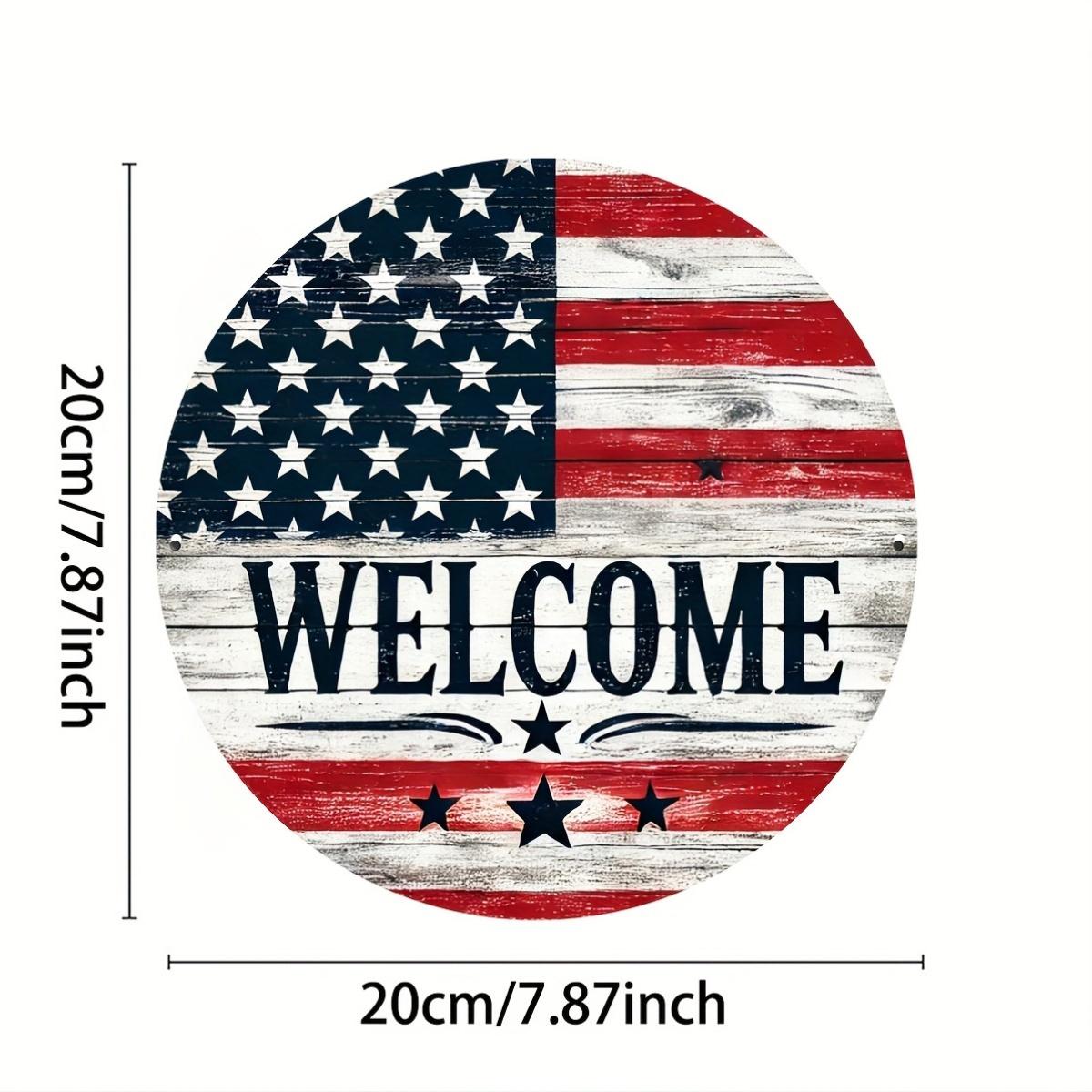 

1 шт. Деревенская алюминиевая патриотическая приветственная табличка, Круглая винтажная настенная картина, Многофункциональная для дома, офиса, декора бара 20x20cm белый