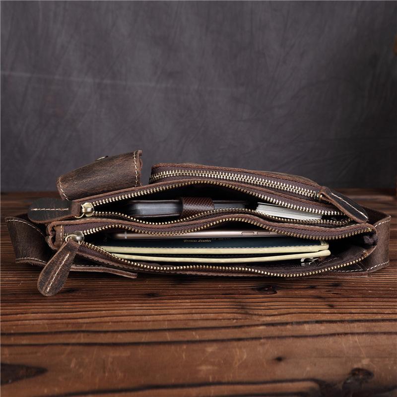 Sac banane, Cuir Véritable, Bandoulière Décontractée Homme, Cuir de Vachette Superposé, Caisse Enregistreuse Multifonctionnelle, Sac pour Téléphone Portable, Sac Rétro Décontracté
