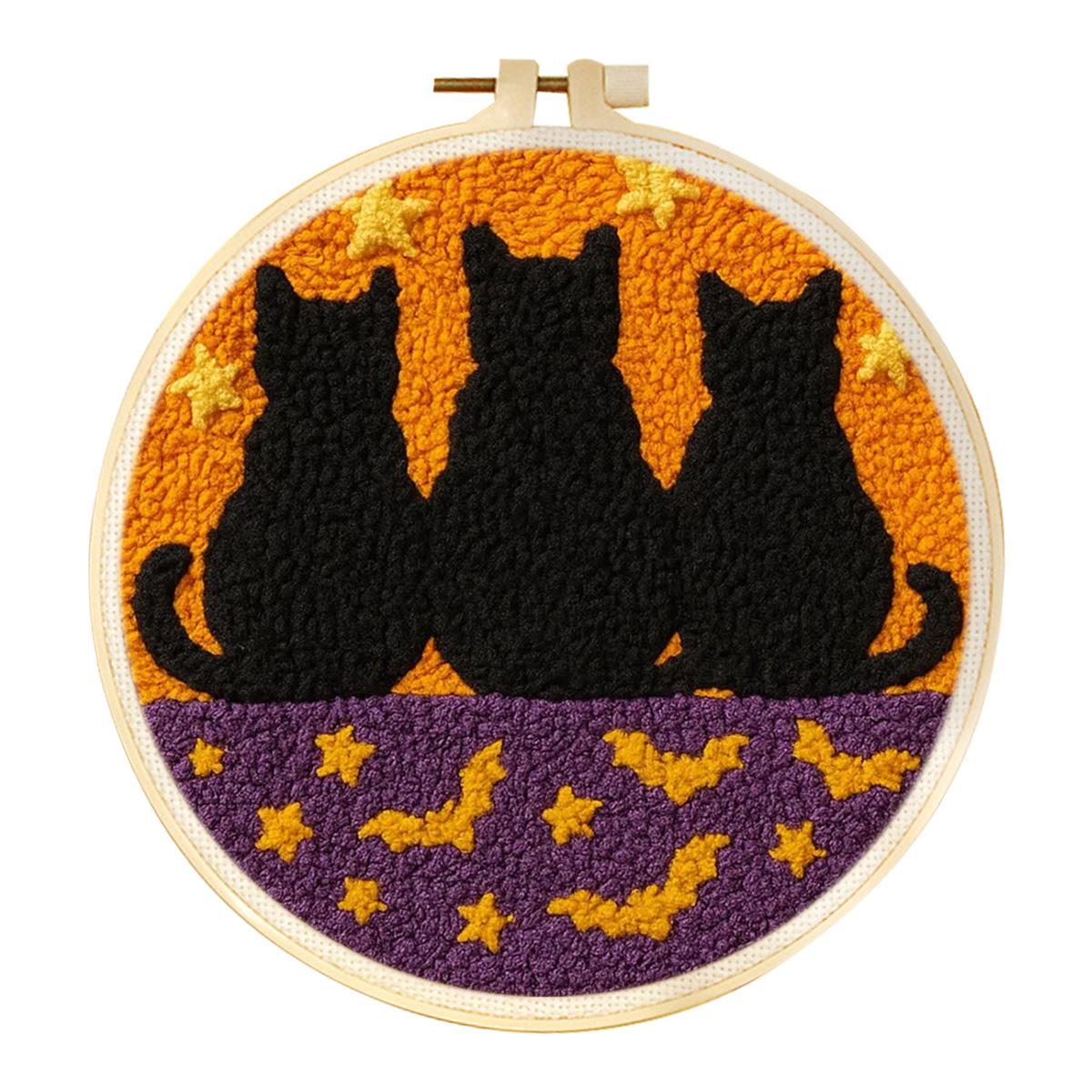 

DIY Punch Needle Embroidery Kit For Beginner Craft Punch Needle Set Rug for Starter Kits Animal Pattern Fabric Yarn Hoop 20*20cm