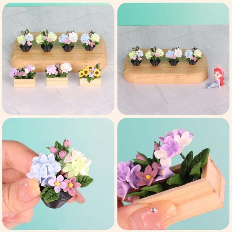 1/12 Miniature Potted Flower Model Figurine For Doll House Scene Display Accessories Microlandscape Setting Props