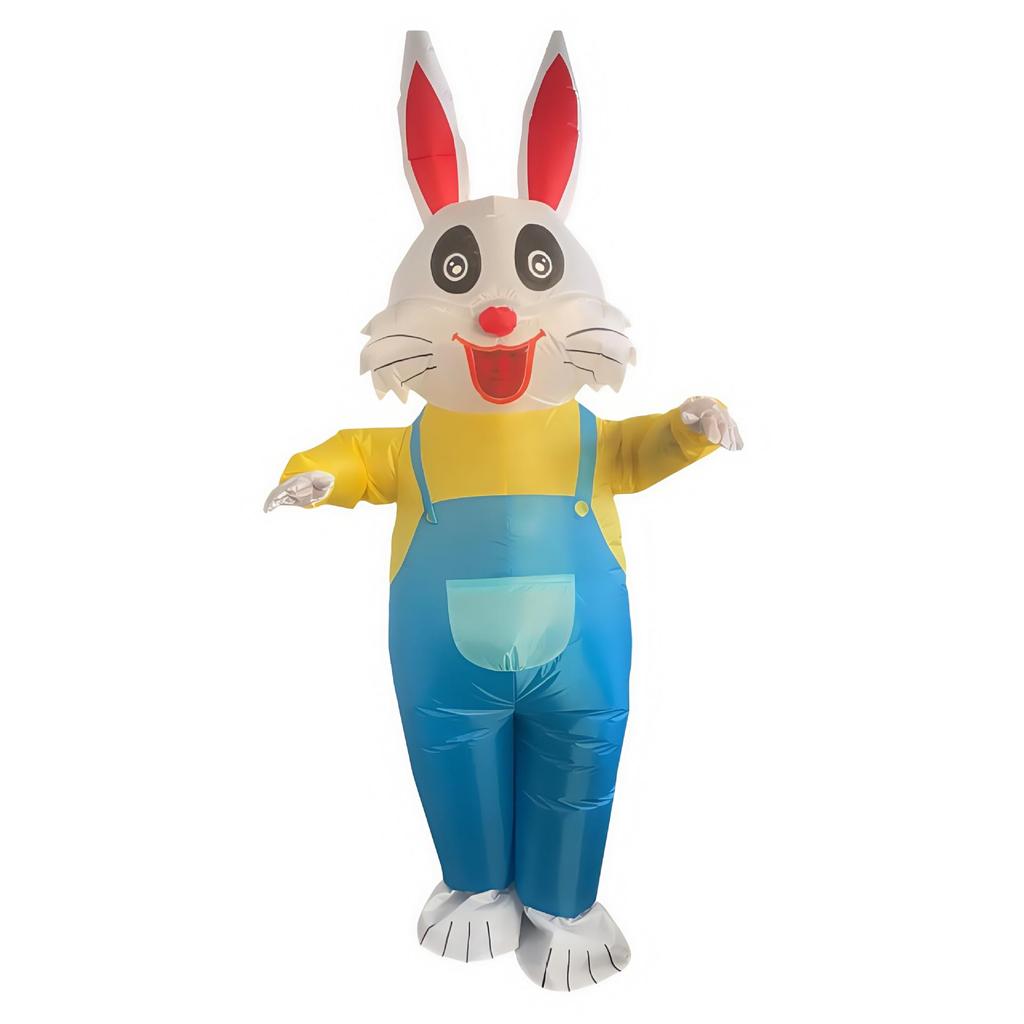 Easter Inflatable White Rabbit Costume with Colored Eggs & Suspenders for Stage Performance