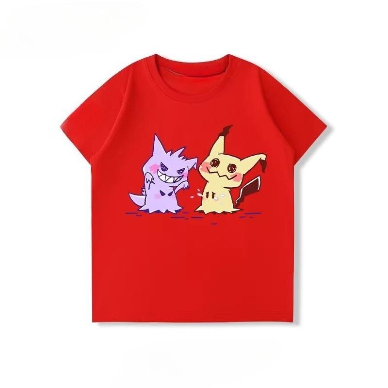 Potdemiel  100 Cotton Childrens Summer New TShirt with Pikachu Print Unisex Comfortable and Breathable Childrens TShirt