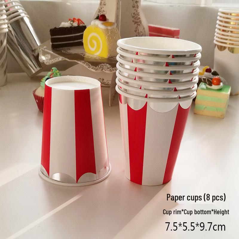 Red Stripe Gold Trim Party Tableware Set: Plates, Cups, Napkins