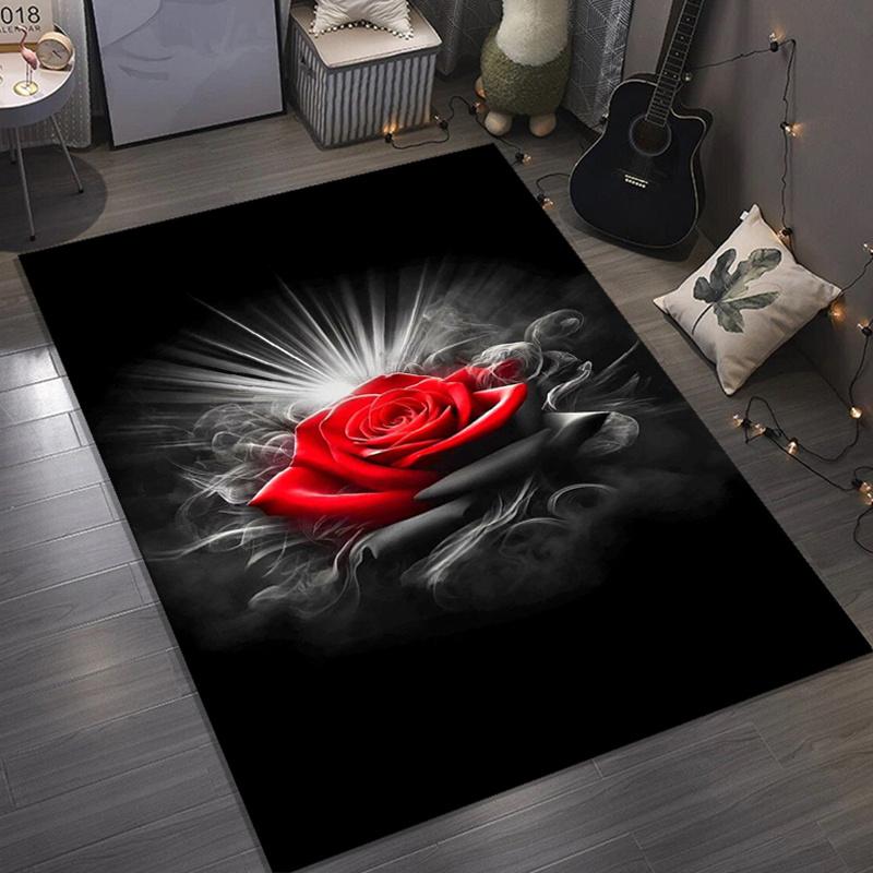Red Rose Smoke Rug: Dramatic and Romantic Design for Cozy Bedrooms - Add a Touch of Elegance To Your Space Skid Resistant Carpet