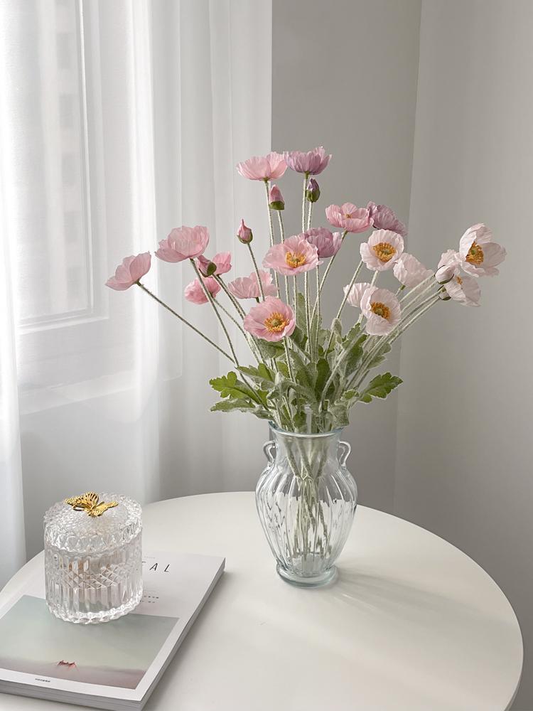Poppy Pink Icelandic Artificial Flower Bouquet for Living Room Decoration