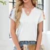Women's Loose Casual Solid Color Short Sleeved V-Neck Patchwork Lace Short Sleeved Top
