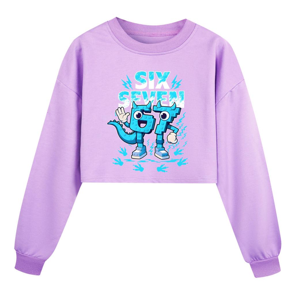 5192 Kinder Mädchen Steal a Brainrot 67 Six Seven Bedrucktes Lässiges Langarm Rundhals Sweatshirt Top