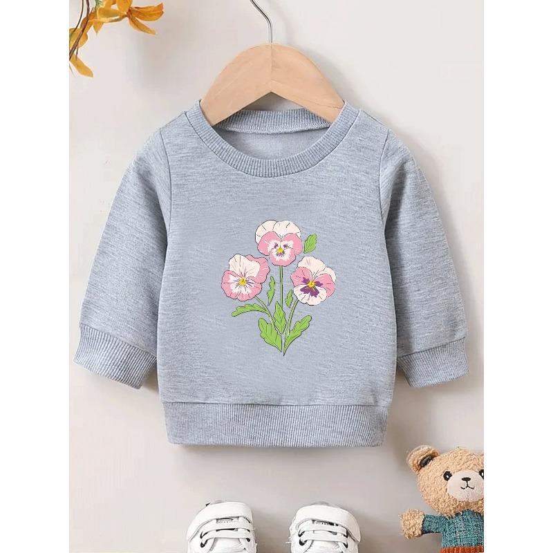 Kids Sweatshirt,A Soft And Comfortable Lightweight Round-Neck Sweatshirt with a Pink Floral Print Design for Spring And Autumn,Sports Sweatshirt