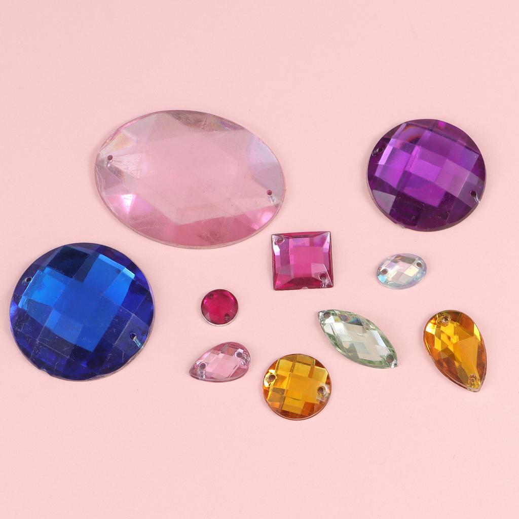 Sew on Rhinestones 100Pcs Mixed Shape Flat Back Rhinestones with 2 Holes Sewing Arylic Rhinestone for Crafts