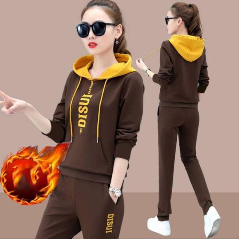 

Осенне-зимний свободный свитер с капюшоном, женский утолщенный свитер с капюшоном, спортивный костюм для отдыха, бархатный утолщенный женский костюм L