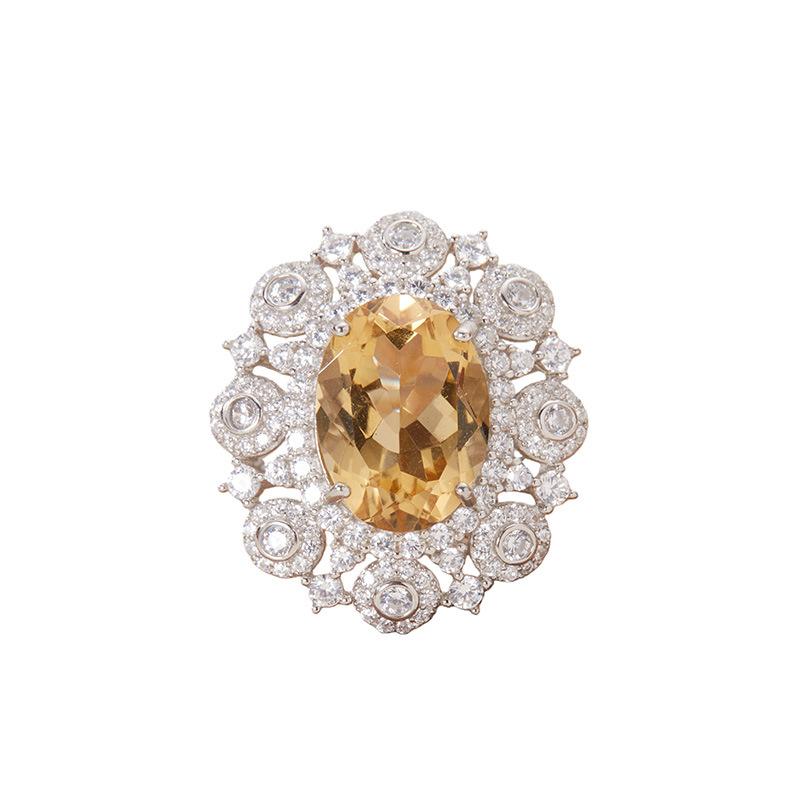 Natural Citrine Amethyst Topaz Ring Women Xiaohongshu S925 Silver Colored Jewelry