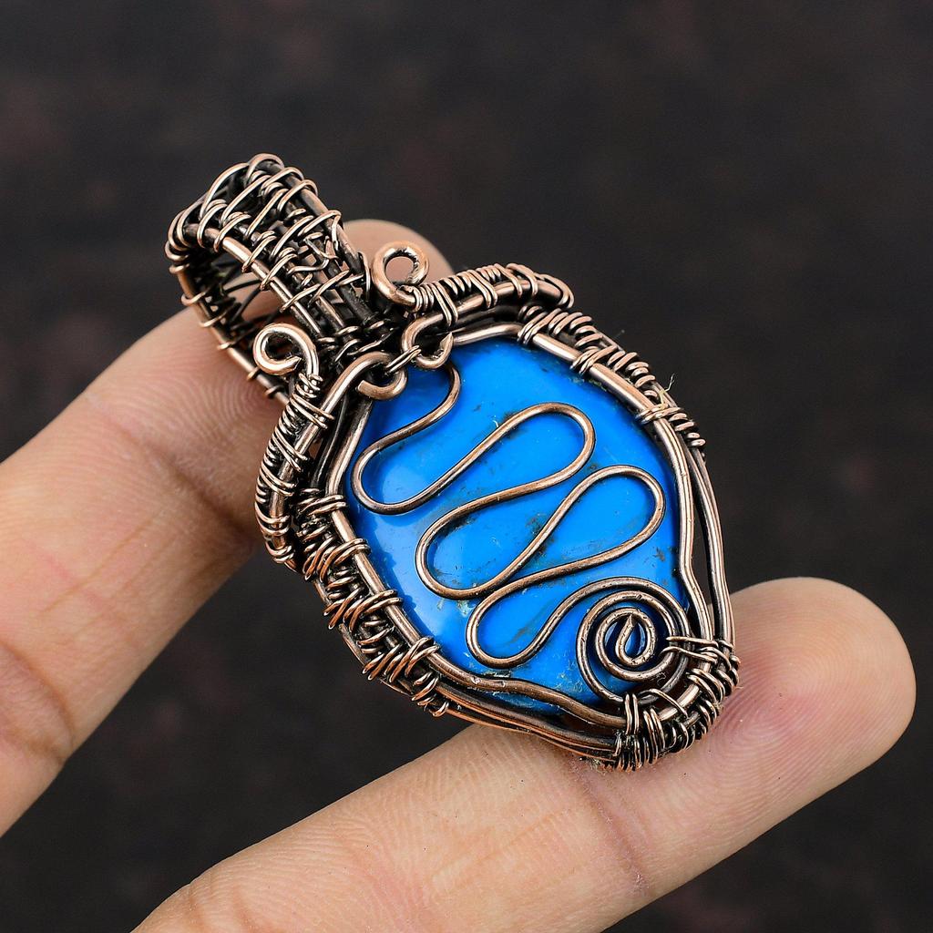 Pingente Turquesa Bela Adormecida Fio de Cobre Envolto Pingente Feito à Mão Pingente Único Fio de Cobre Envolto Jóias Pingente de Pedra Preciosa Presente de Casamento