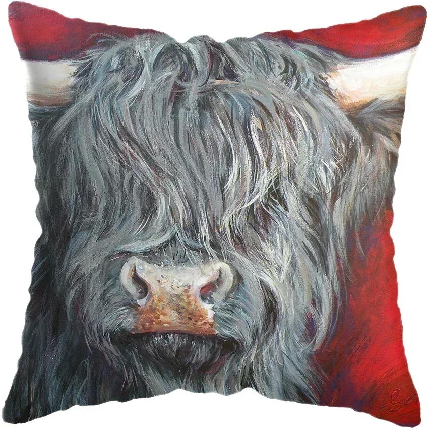 45x45cm Schottische Hochlandkatze Kuh Yak Tierdruck Kissenbezug Für Heimdekor Kissenbezug Sofadekoration Kissenbezug