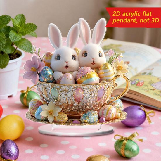 Easter 2D Bunny Acrylic Ornament Eggs Rabbit Table Sign Home Living Room Holiday Party Tabletop Animal