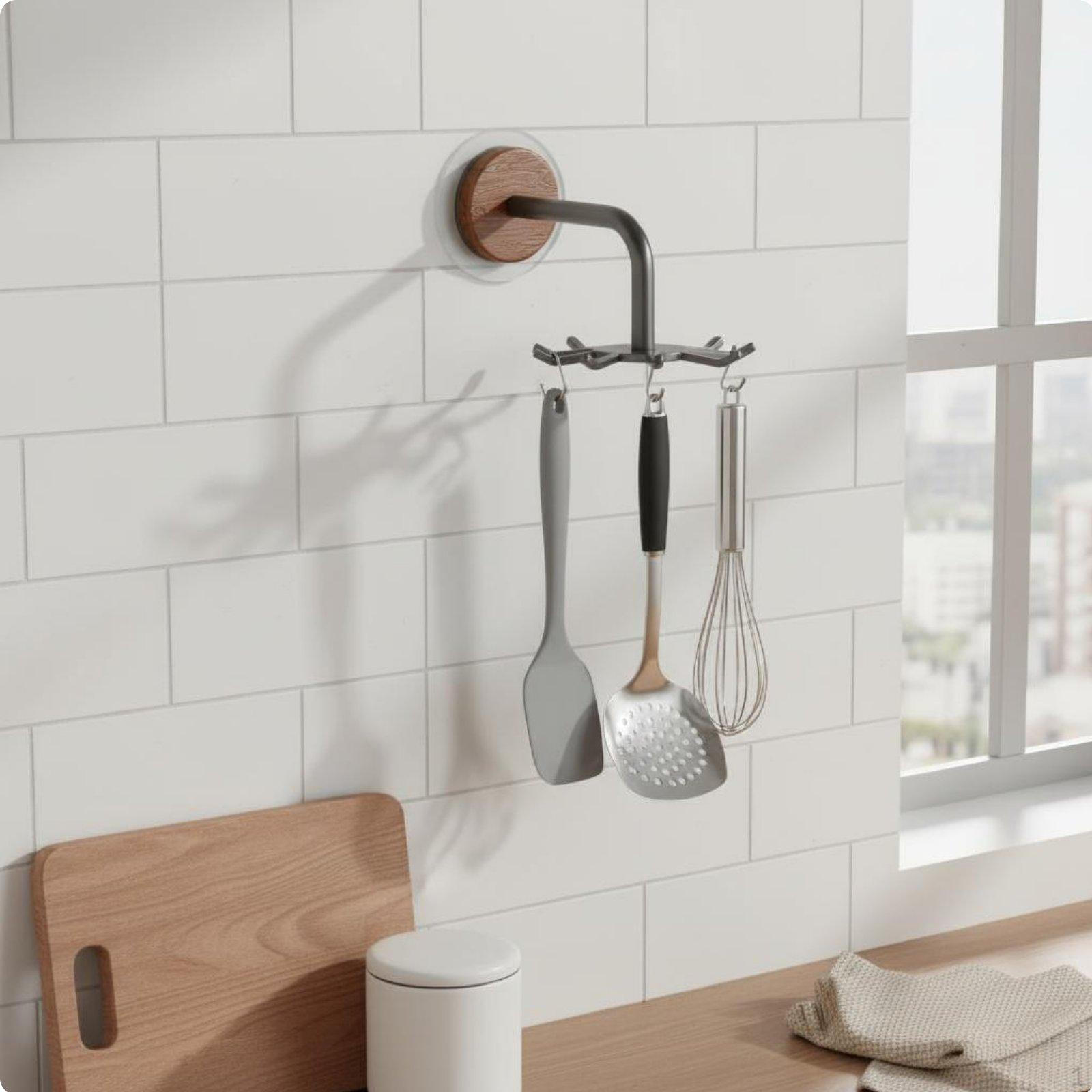 Hanging Kitchen Utensil Hanger 360° Rotating Holder Rack Saving Wall Mount for Gunmetal Gray
