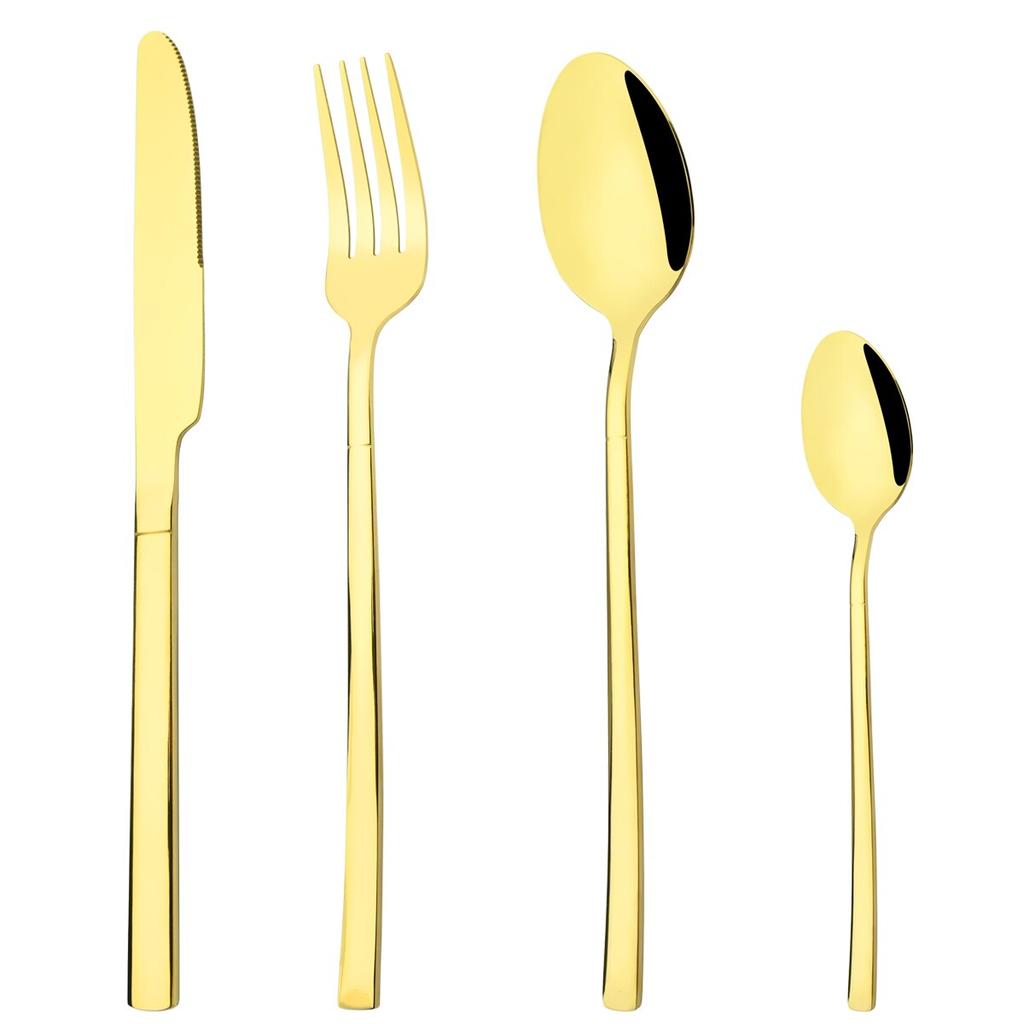 Gold Stainless Steel Dinnerware Set Knife Dessert Fork Tea Spoon Dinner Tableware Mirror Cutlery Set Kitchen Flatware Silverware