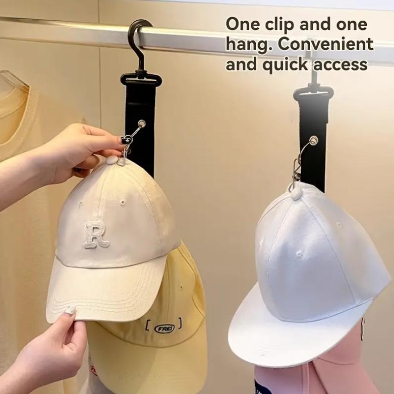 Stainless Steel Hat Rack with 8 Clips – Holds 16 Baseball Caps – Non-Motorized Hat Storage Organizer for Home and Closet