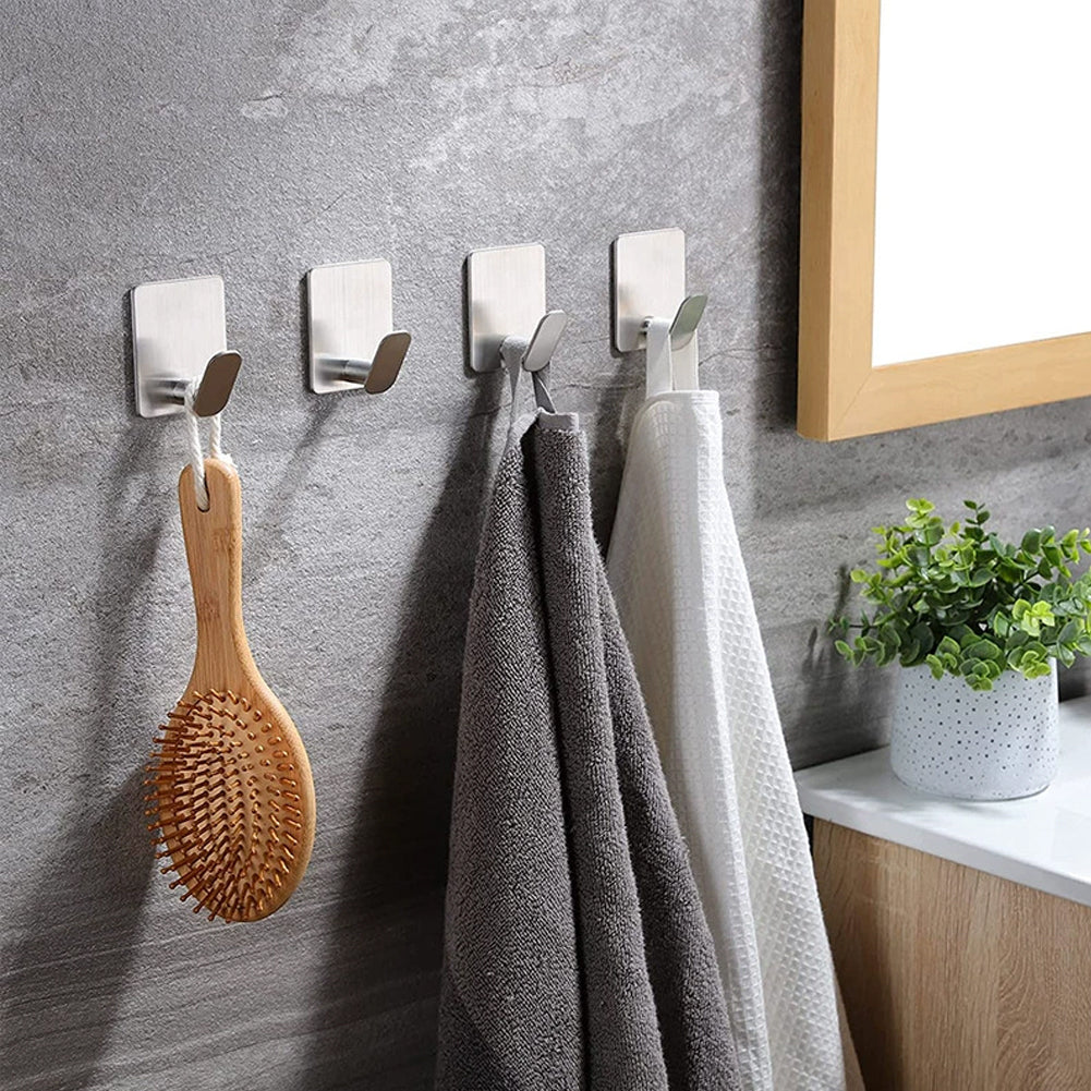 1/4pcs Stainless Steel Adhesive Wall Hooks for Bathroom Kitchen Towel Key And Clothes Hanger Organizer Strong And Durable