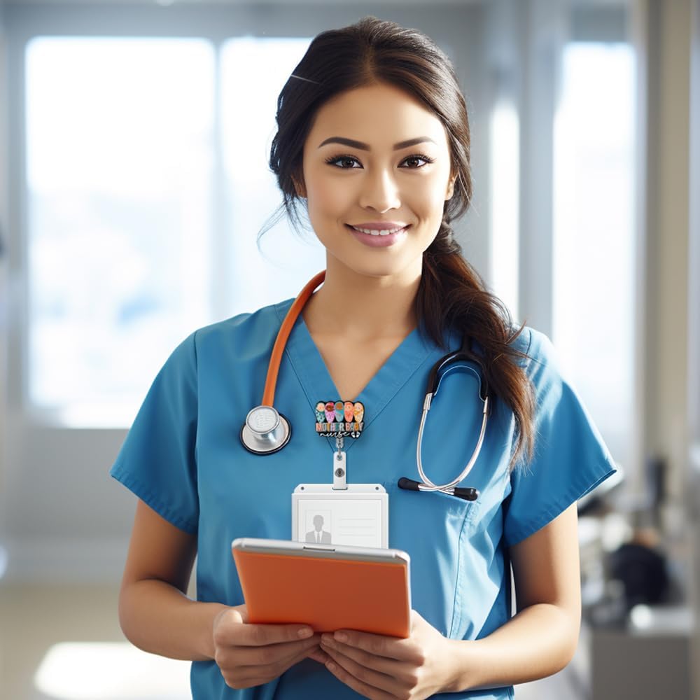 Mother Baby Nurse Glitter Retractable Badge Holder, Funny Babies Badge Reel Gifts for Labor and Delivery Nurse MBU Midwife, L&D Gifts for Mother Baby