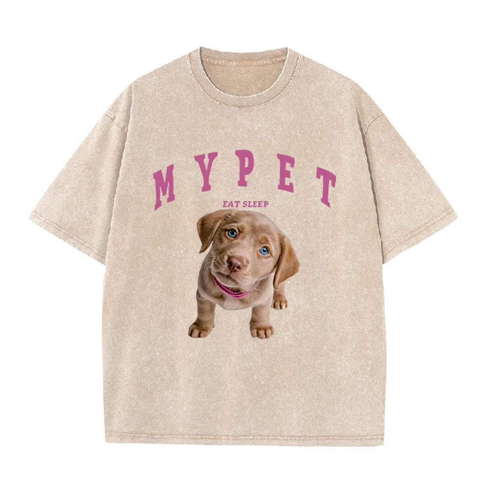 2026 Vintage Washed Black Cute Labrador Puppy My Pet Letter Graphic T Shirt Animal Print Oversized Casual Short Sleeve Tee
