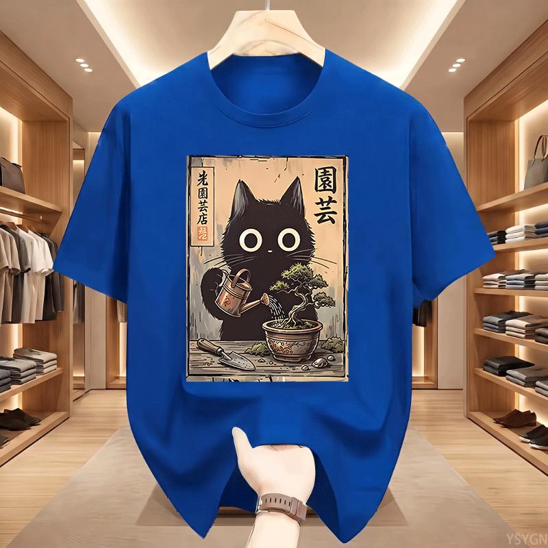 Bonsai Black Cat Tshirt Japanese Style Tee Casual Cotton Short Sleeve Gardening Cat Tees Unisex Unisex Funny Cat Lover Tshirt